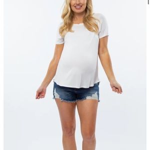 NWT Pink Blush Blue Distressed Maternity Jean Shorts Size Small